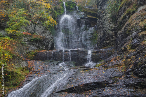 Delaware Township  Pike County  Pennsylvania  USA  Autumn foliage surrounds Dingman   s Falls  in the Delaware Water Gap National Recreation Area.