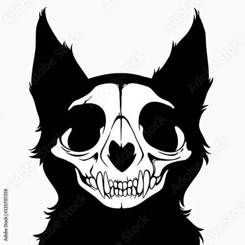 stylized Monochrome monster cat skull