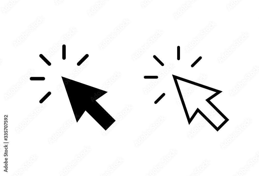 Click icons set on white background. Cursor icon. Computer mouse click cursor black arrow icons Click icons set on white background. Cursor icon. Computer mouse click cursor black arrow icons