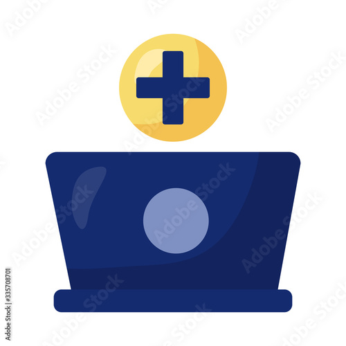 laptop with medical symbol health online detaild style