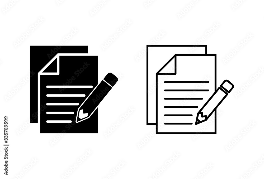 Note icons set on white background. Taking note icon vector. Edit line icon. Document write. Content writing Note icons set on white background. Taking note icon vector. Edit line icon. Document write. Content writing