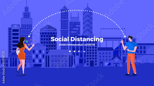 Social distancing concept for Coronavirus COVID-19, Illustration . Vector illustration.