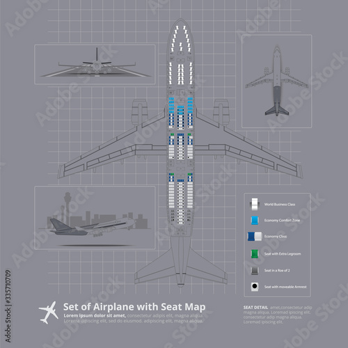 Set of Airplane with Seat Map Isolated Vector Illustration