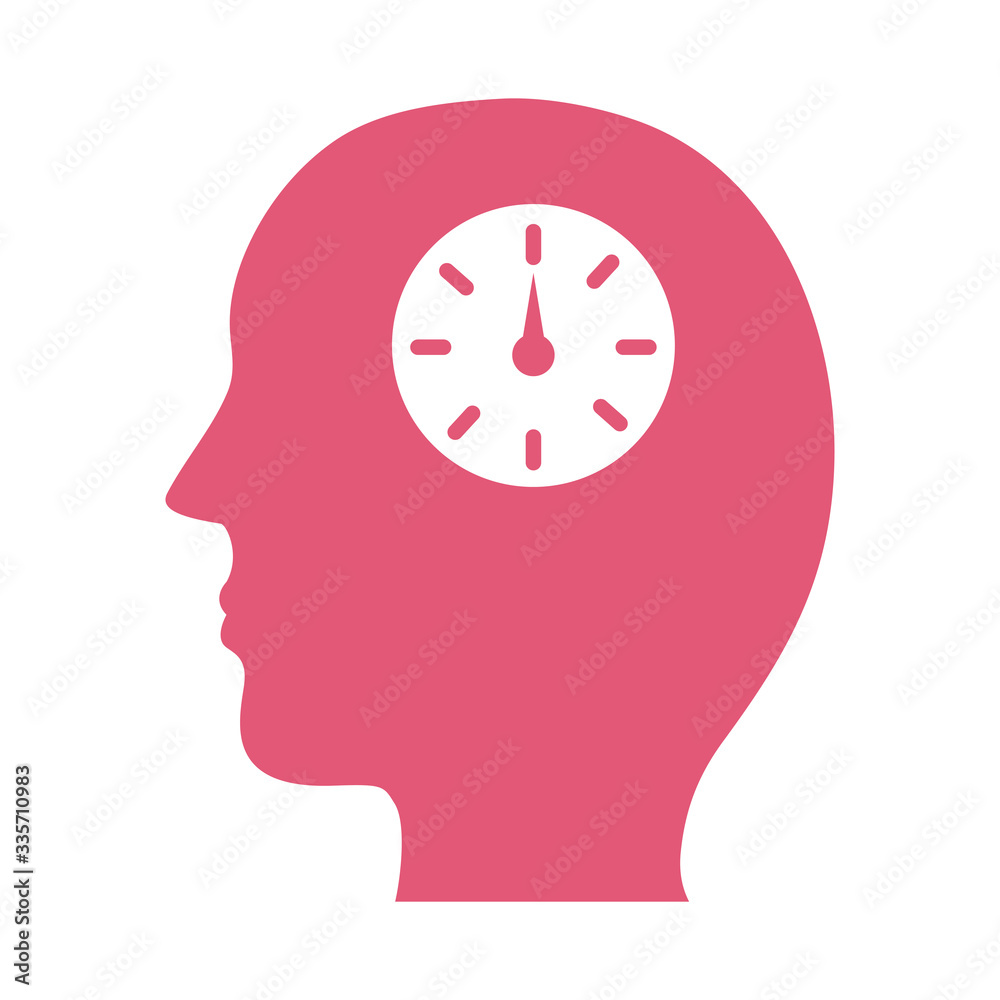 profile with time clock mental health silhouette style icon profile with time clock mental health silhouette style icon