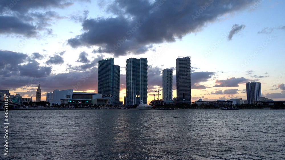 Naklejka premium Impressive Miami Downtown skyline in the evening