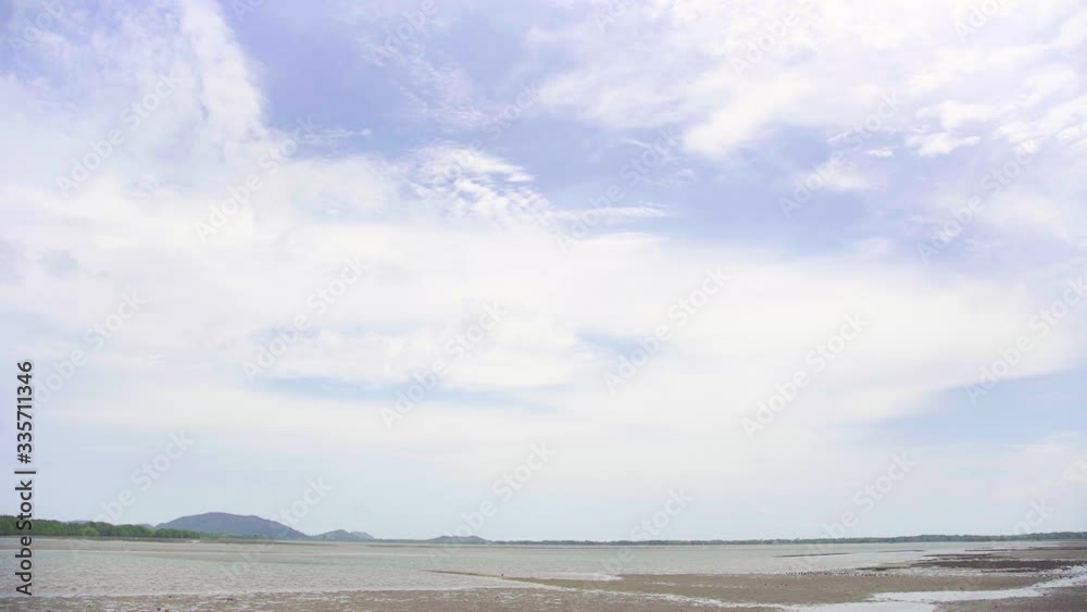 View during low tide, Wide Seascape landscape with blue sky View during low tide, Wide Seascape landscape with blue sky