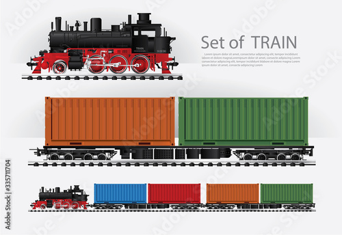 Cargo train on a rail road Vector illustration