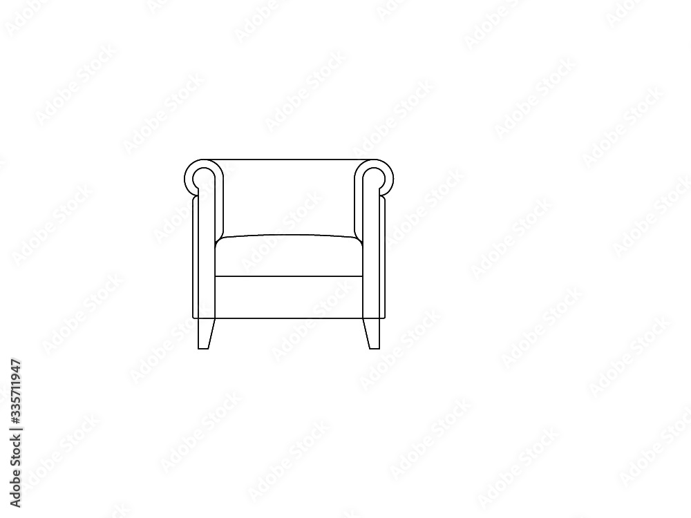 Single-seat luxury armchair in 2D CAD drawing. Drawing in black and white. Single-seat luxury armchair in 2D CAD drawing. Drawing in black and white.