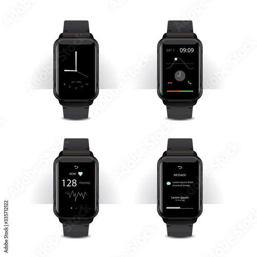 Smart Watch with Digital Display Set Vector Illustration