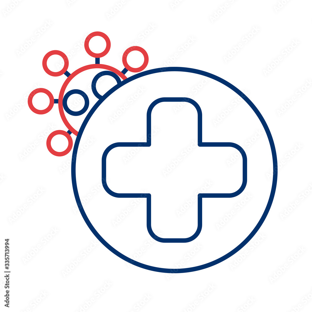 medical cross with covid 19 particle line style medical cross with covid 19 particle line style