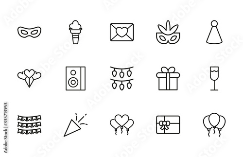 Birthday line icons set.
