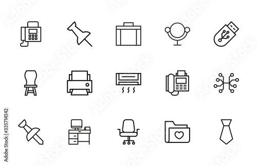 Simple set of office icons in trendy line style.