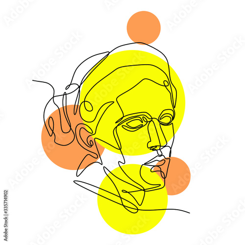 vector drawing of an antique greek statue, greek goddess statue, female face portrait, art and history statue