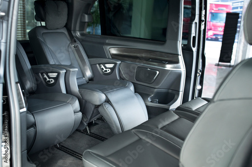 interior of a car. black leather car seats © kot500