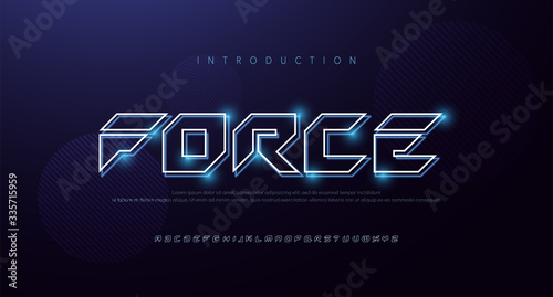 Technology abstract neon font and alphabet. techno effect logo designs. Typography digital, space, movie, game fonts design concept . vector illustration
