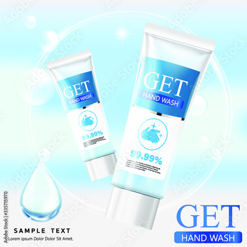 Medical hand wash Gel ads, clear bottle in 3d illustration