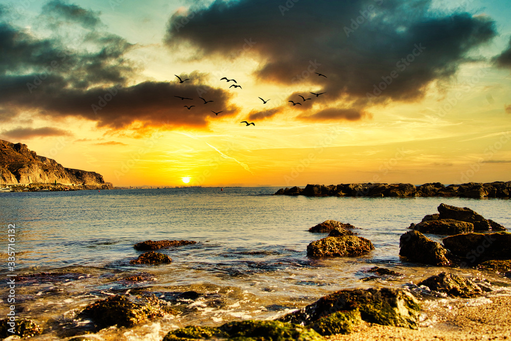 Obraz premium Nice sunset on the coast of Aguadulce (Almeria)