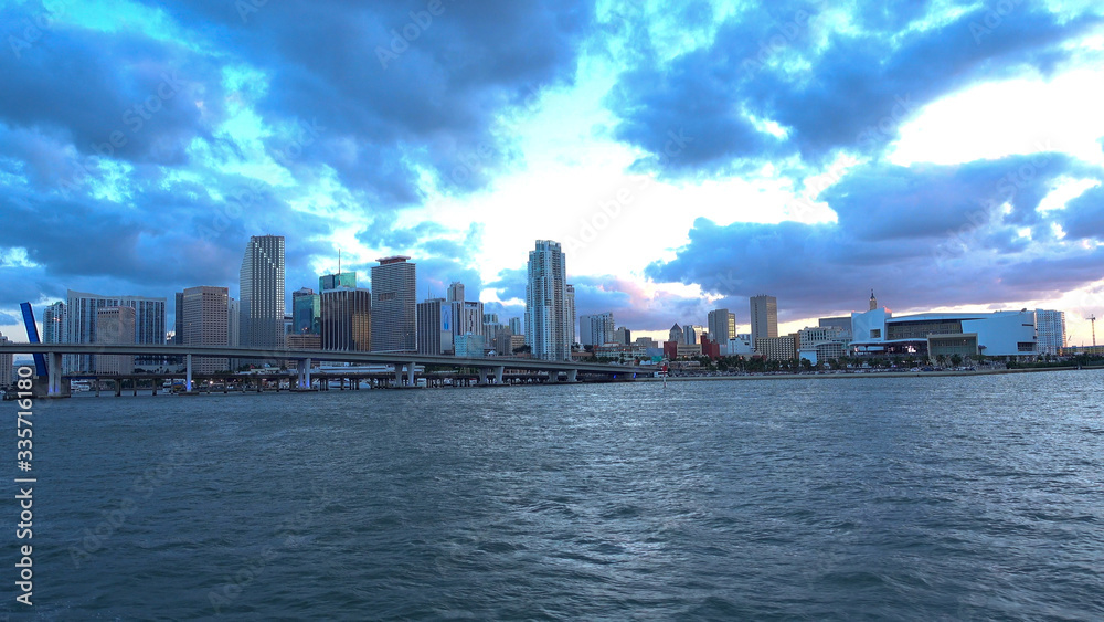 Impressive Miami Downtown skyline in the evening