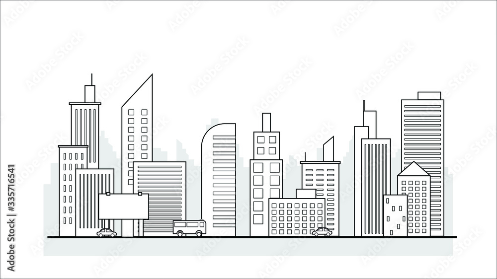 Fototapeta premium city building in flat line illustration vector, panoramic cityscape design for background