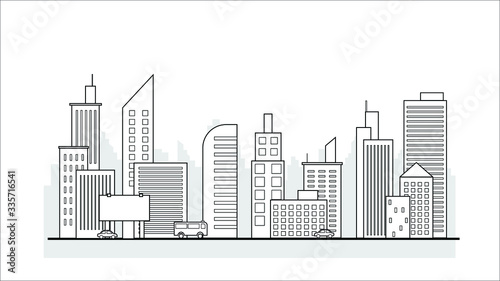 city building in flat line illustration vector  panoramic cityscape design for background     