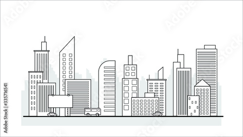 city building in flat line illustration vector, panoramic cityscape design for background     
