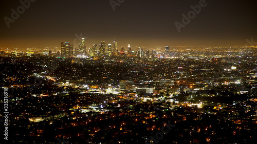 Amazing aerial view over the city of Los Angeles at night