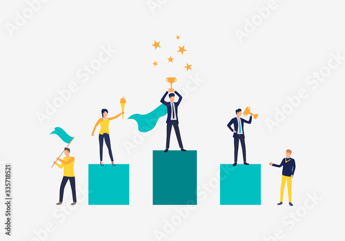 Carrer success vector illustration. People standing on podium, people supporting them. Business result concept.Vector illustration can be used for topics like competition, achievement, success