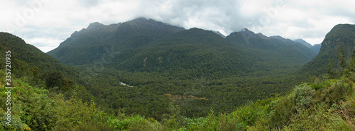 Landscape at Wilmot Pass in Fiordland National Park in Southland on South Island of New Zealand 