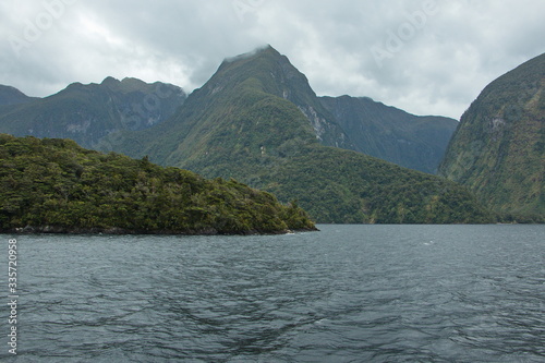 Landscape in Doubtful Sound in Fiordland National Park in Southland on South Island of New Zealand 
