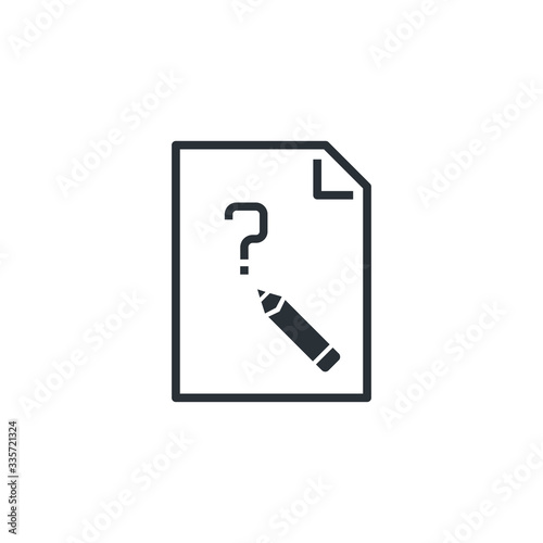 flat vector image on white background, paper sheet icon with question mark and pencil
