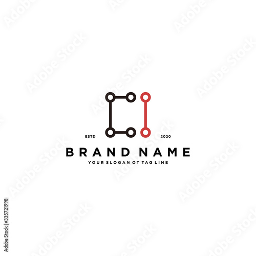 letter CI tech logo design vector
