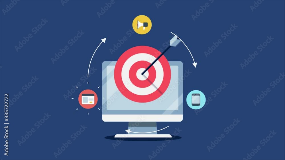 Re-marketing, digital audience re-targeting, online business target with advertising campaign concept. Internet and technology. 2d animation, video clip.