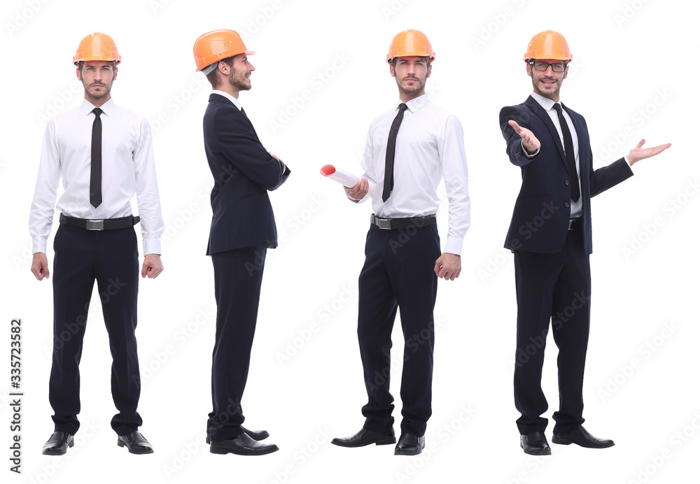 panoramic photo collage of architect expert isolated on white panoramic photo collage of architect expert isolated on white