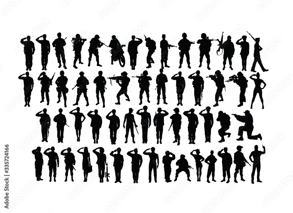 Saluting Soldier and Army Force Silhouettes, art vector design
