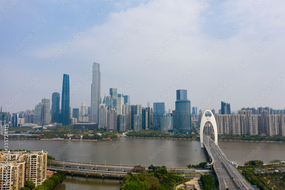 Obraz premium Aerial photos of CBD on both sides of Pearl River in Guangzhou, China