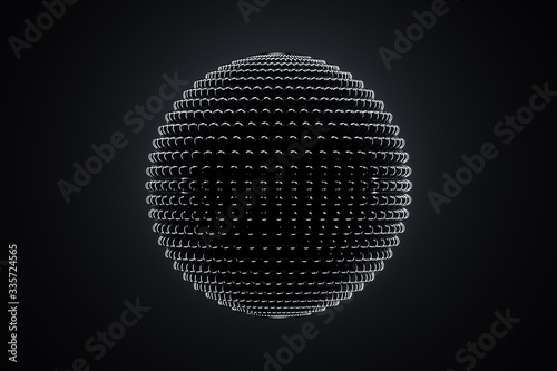 Black graphic abstract ball on a dark background, organic structure, modern graphic design. 3D render, 3D illustration. copy space. © Aliaksandr Marko