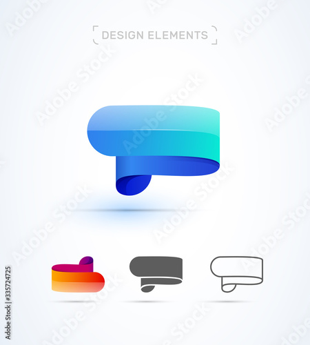 Vector letter P logo design template. Origami, fluent, flat and line style