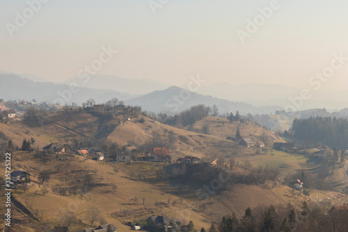 View of the rural Slovenian countryside near famous spa centre Dobrna. Natural landscape and popular hiking place for tourists.