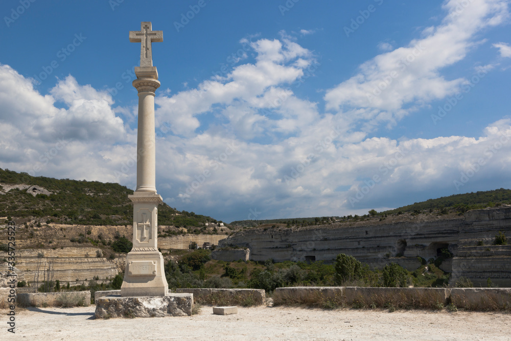 Obraz premium Monument to Saint Clement on the plateau of the Monastery rock in Inkerman, Sevastopol, Crimea