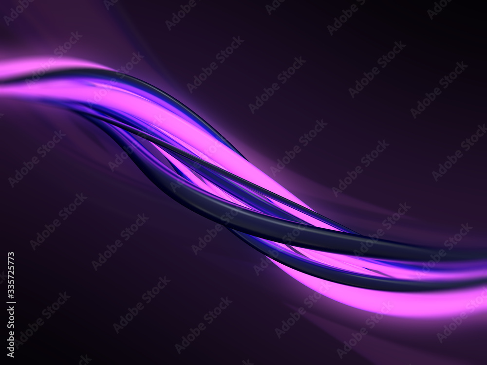 Dark background with neon waves, glowing wires, 3d render, abstract background for wallpapers and banners, dept of field Dark background with neon waves, glowing wires, 3d render, abstract background for wallpapers and banners, dept of field