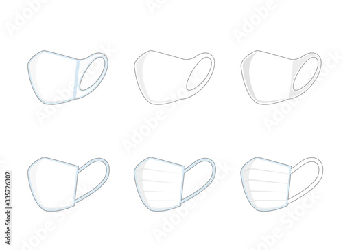 アイコン：マスク 清潔 抗菌 ウィルス 対策 種類 不足 医療 病院 対策 ケア セット Mask illustration. Type of mask.