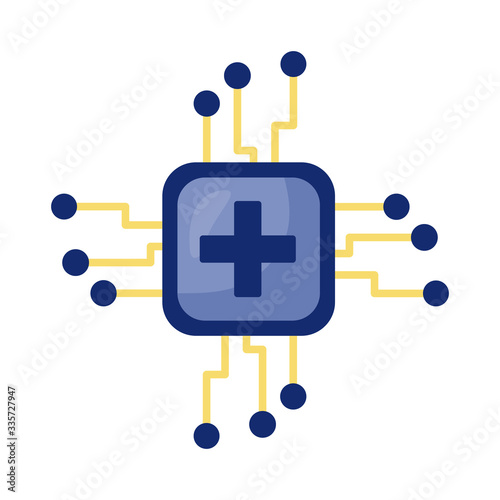 medical cross symbol in processor computer detaild style