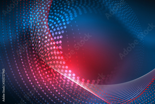 Abstract particles  wave background  neon motion techno design