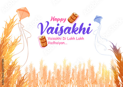 illustration of Happy Vaisakhi Punjabi spring harvest festival of Sikh celebration background
