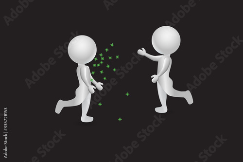 3D white people coughing spreading virus without mask protection