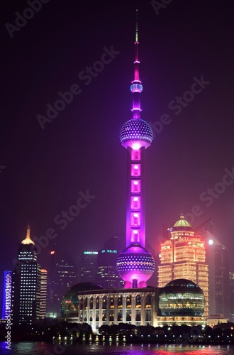 Photography Night scene skyscrapers and skylines in the Bund, Shanghai
