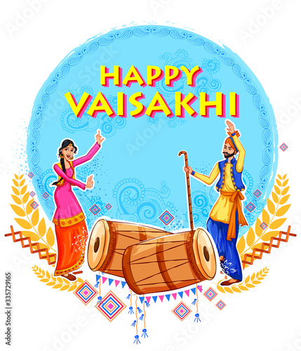 illustration of Happy Vaisakhi Punjabi spring harvest festival of Sikh celebration background