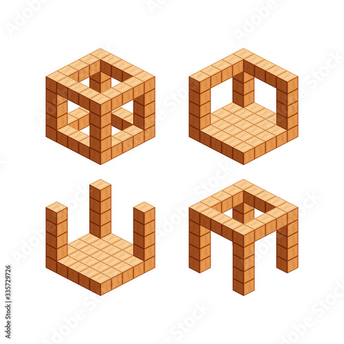 wooden cubes isometric for children learning  tower wood cubes sample different isolated on white  3d cubes wood for logic counting of preschool children  block wooden square for mathematical game kid