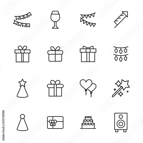 Birthday line icons set.