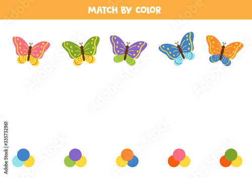 Match cute butterflies and palettes by color. Logical game.